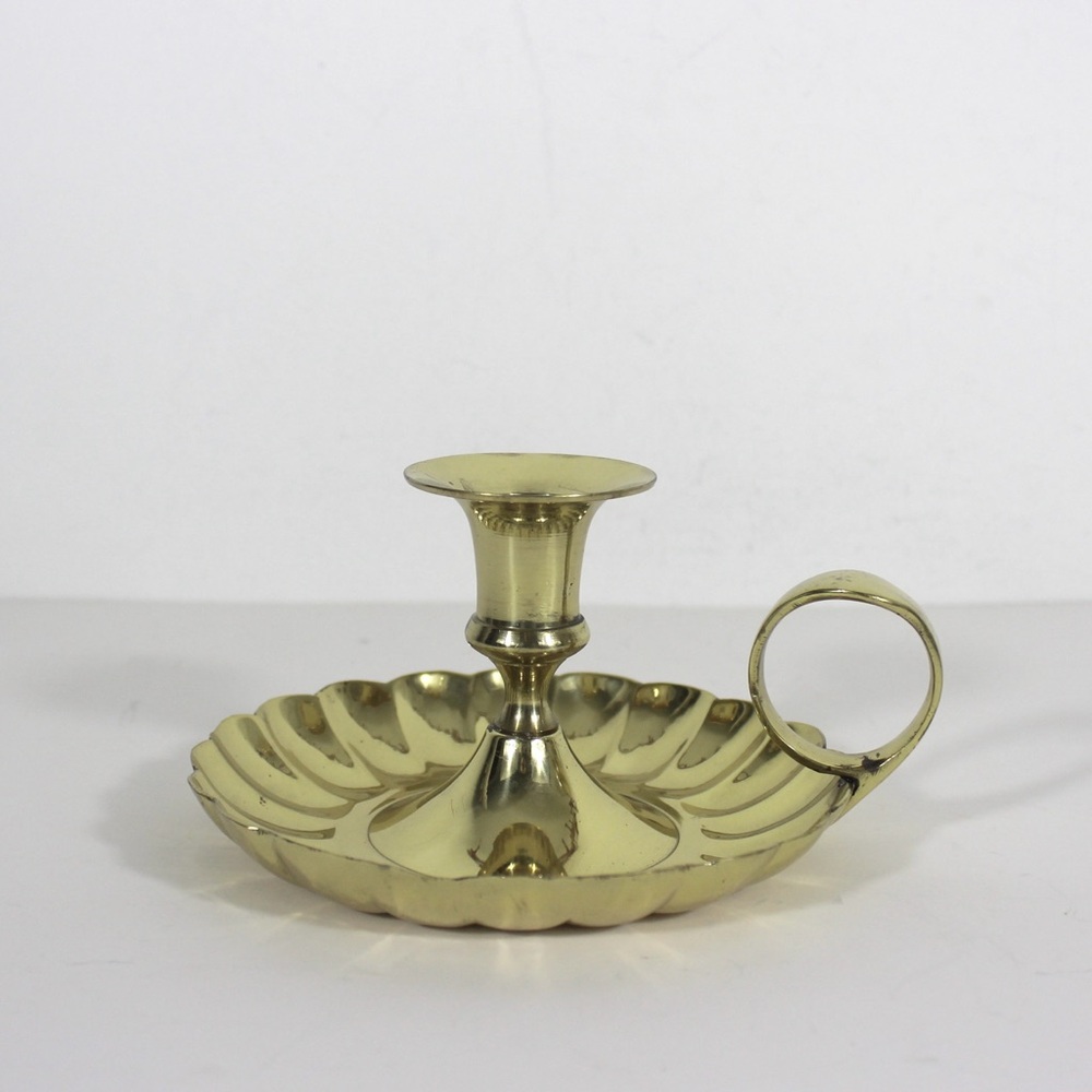 Shiny Brass Chamberstick, Single Vintage Candle Holder